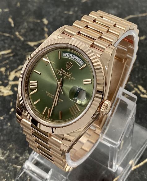 rolex day date olive 3255 v9|rolex olive green watch.